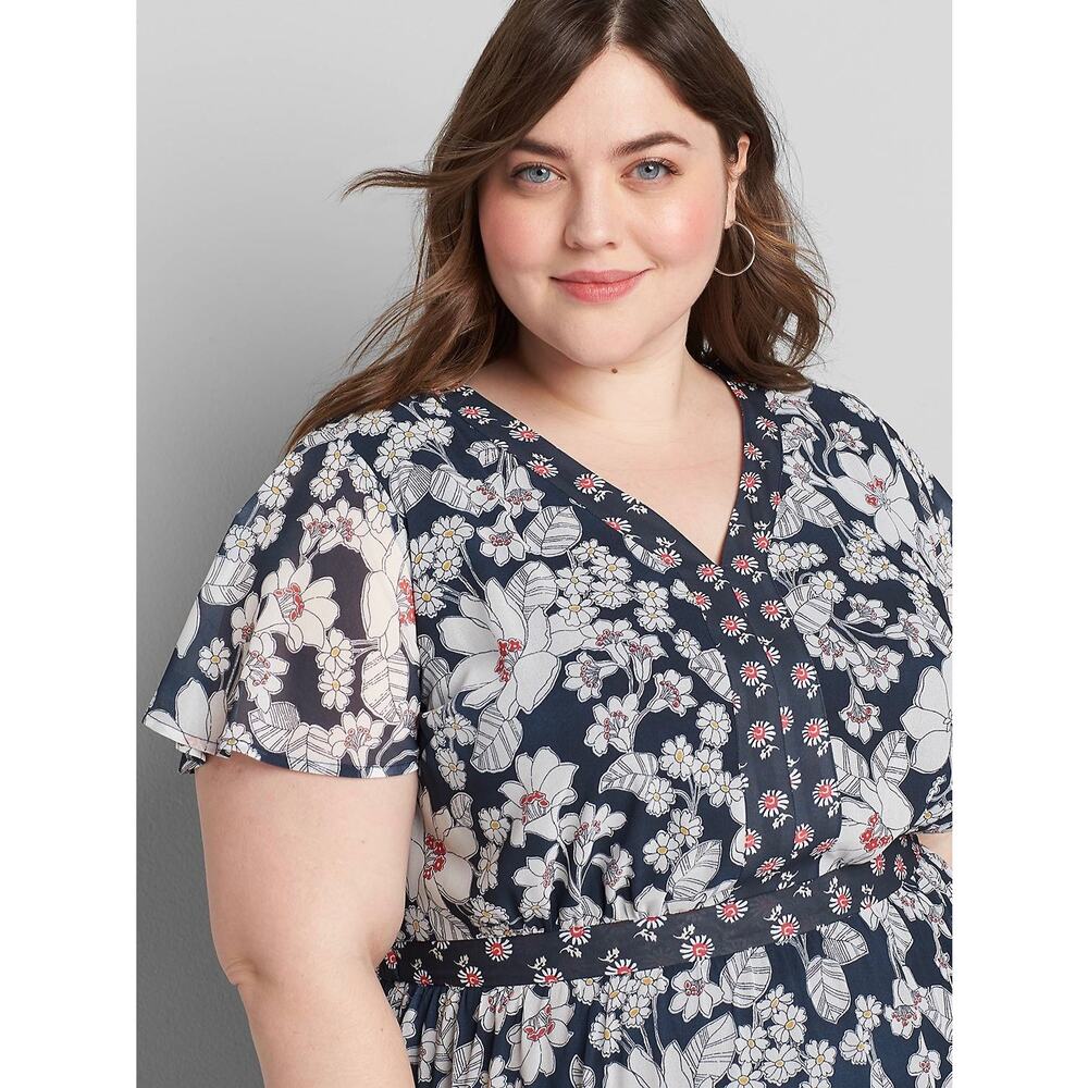 Lane Bryant Navy Blue Floral Chiffon Maxi Dress Sz.22W NWT - Picture 3 of 16